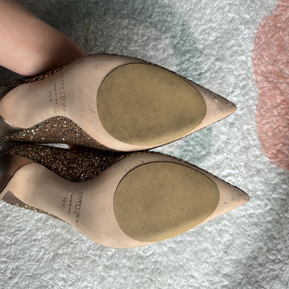 Jimmy Choo Romy 100 Golden Glitter Heels 36.5 - Picture 4 of 6